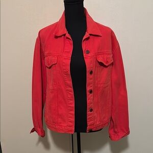 GAP Red Cropped Jean Jacket Classic Design